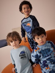 Orange/Navy Dinosaur 3 Pack Oversized Pyjamas (9mths-10yrs) - Image 2 of 11