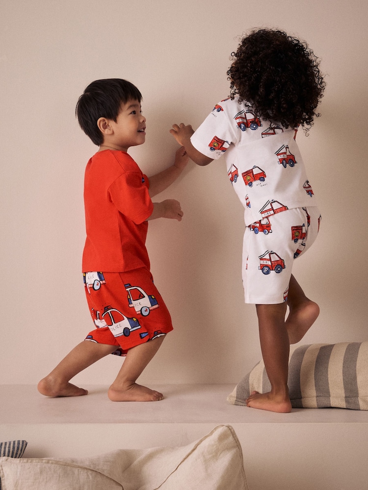 Red/Navy/White Emergency Vehicles Short Pyjamas 3 Pack (9mths-8yrs) - Image 3 of 11