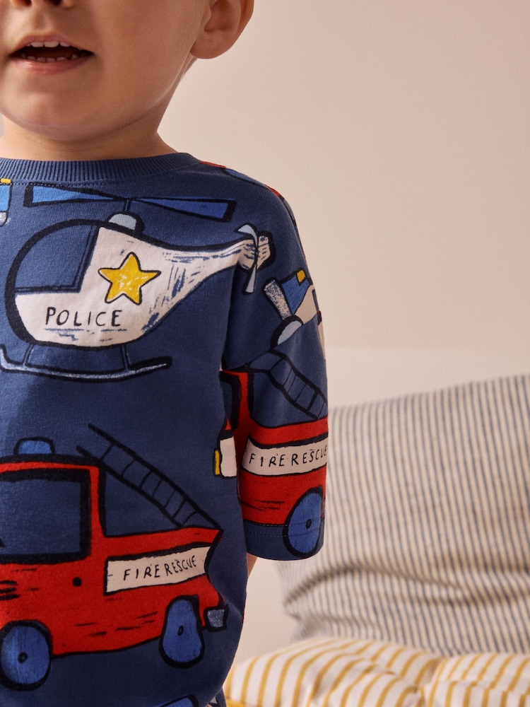 Red/Navy/White Emergency Vehicles Short Pyjamas 3 Pack (9mths-8yrs) - Image 4 of 11