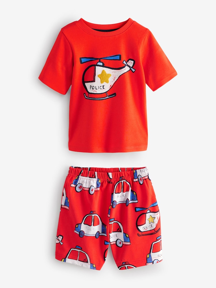 Red/Navy/White Emergency Vehicles Short Pyjamas 3 Pack (9mths-8yrs) - Image 7 of 11