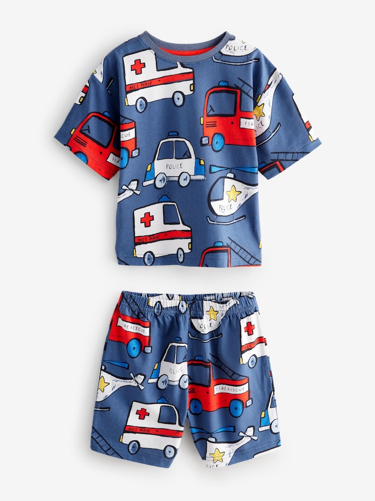 Red/Navy/White Emergency Vehicles Short Pyjamas 3 Pack (9mths-8yrs) - Image 8 of 11