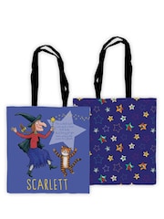 Star Editions Purple 100% Cotton Personalised Room On The Broom Edge To Edge Tote Bag - Image 1 of 2