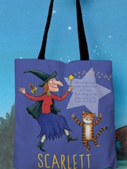 Star Editions Purple 100% Cotton Personalised Room On The Broom Edge To Edge Tote Bag - Image 2 of 2