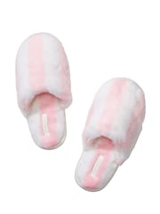 Victoria's Secret Pink Iconic Stripe Faux Fur Slippers - Image 1 of 2