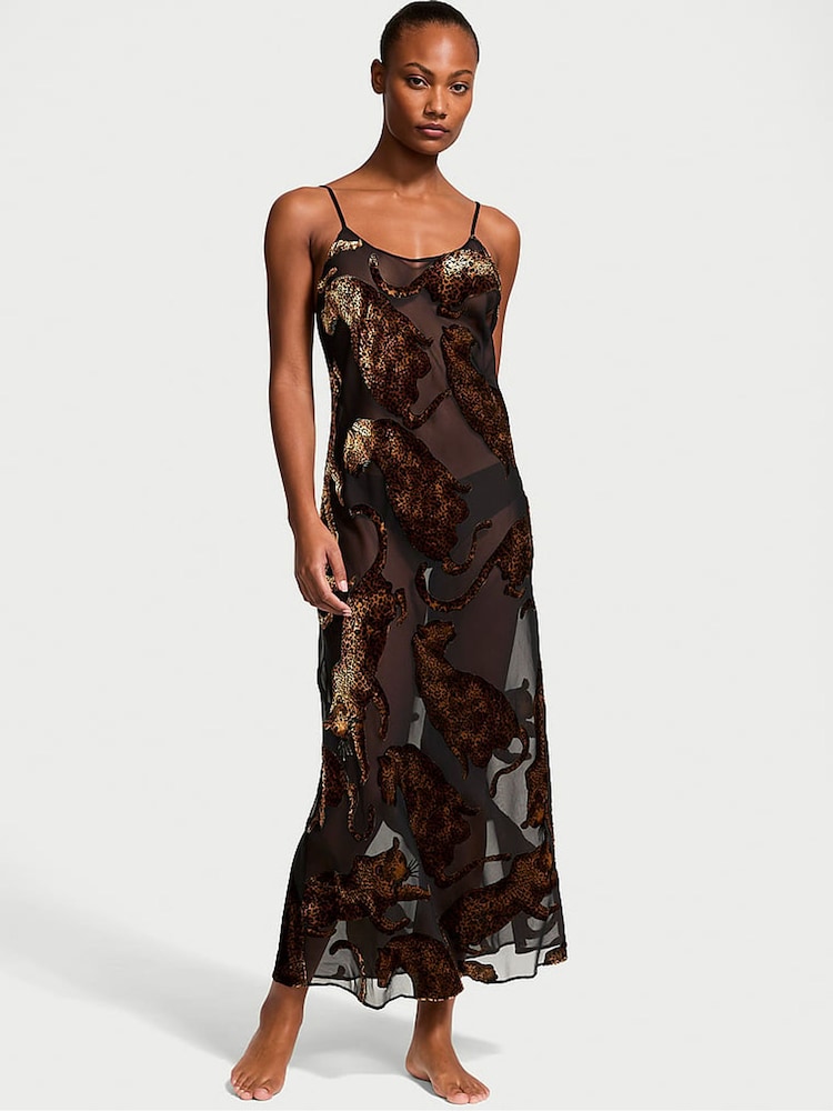 Victoria's Secret Black Leopard Burnout Long Slip - Image 1 of 3