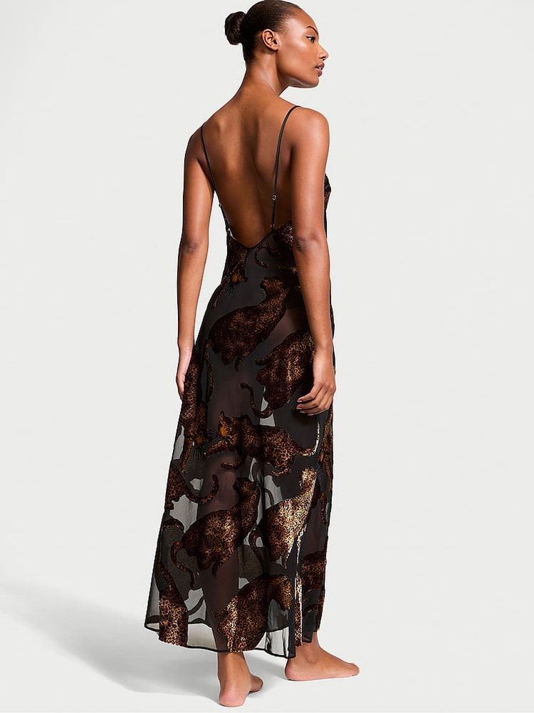 Victoria's Secret Black Leopard Burnout Long Slip - Image 2 of 3