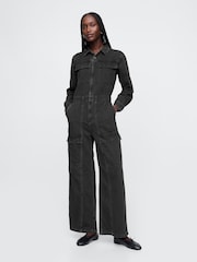 Gap Black Denim Cargo Jumpsuit - Image 1 of 5