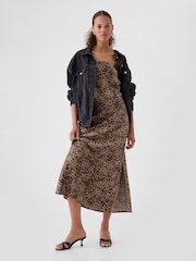 Gap Brown Leopard Print Satin Maxi Skirt - Image 1 of 5