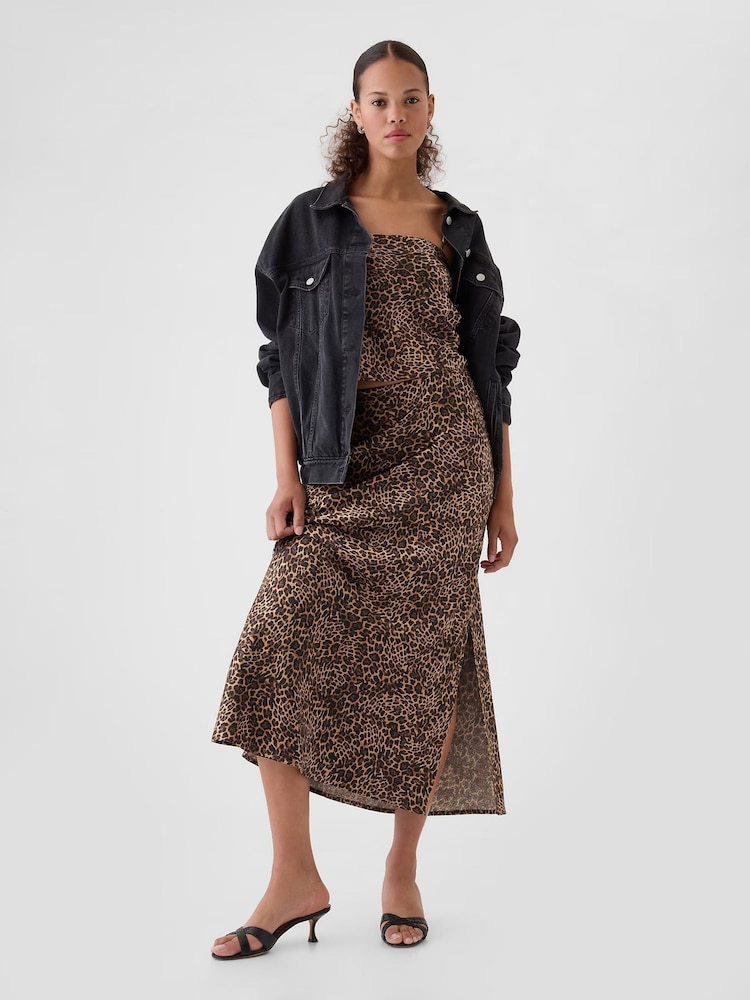 Gap Brown Leopard Print Satin Maxi Skirt - Image 1 of 5