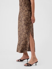 Gap Brown Leopard Print Satin Maxi Skirt - Image 3 of 5