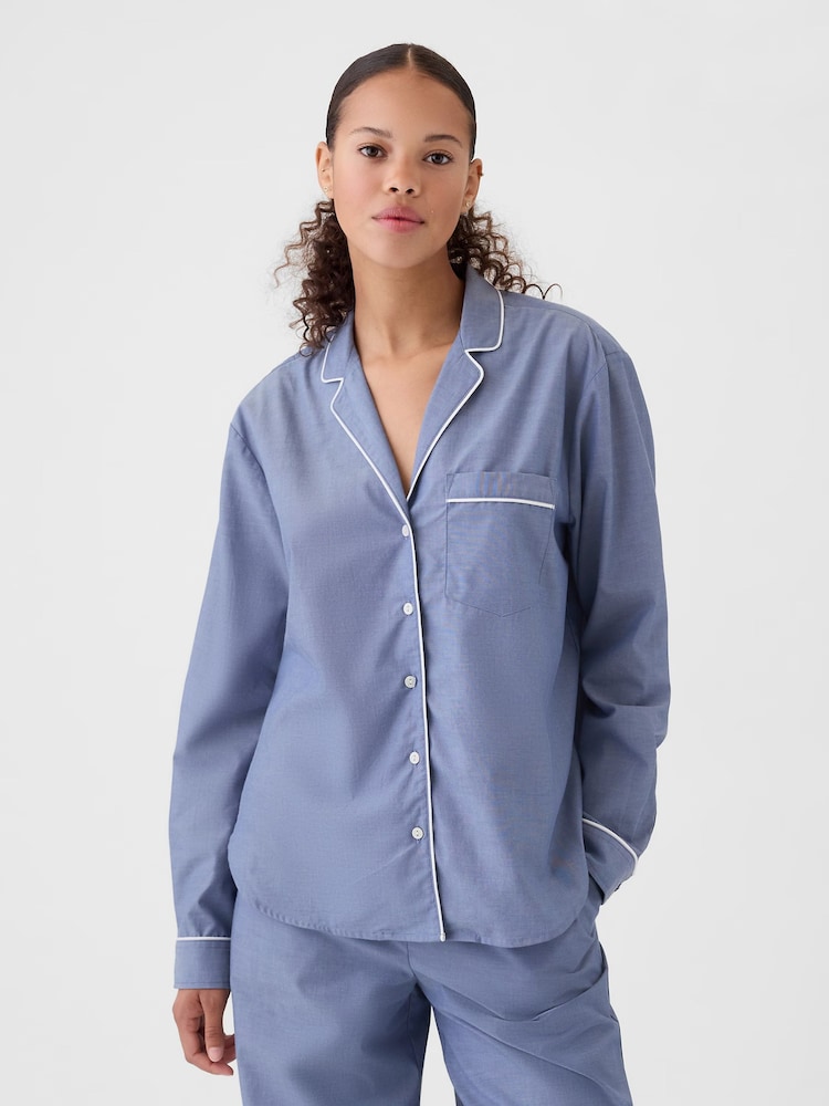 Gap Blue 100% Cotton Poplin Pyjama Top - Image 1 of 4