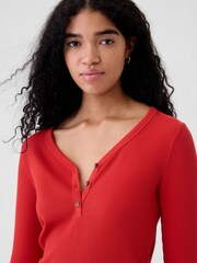 Gap Red Waffle Knit Henley Pyjama Top - Image 1 of 2