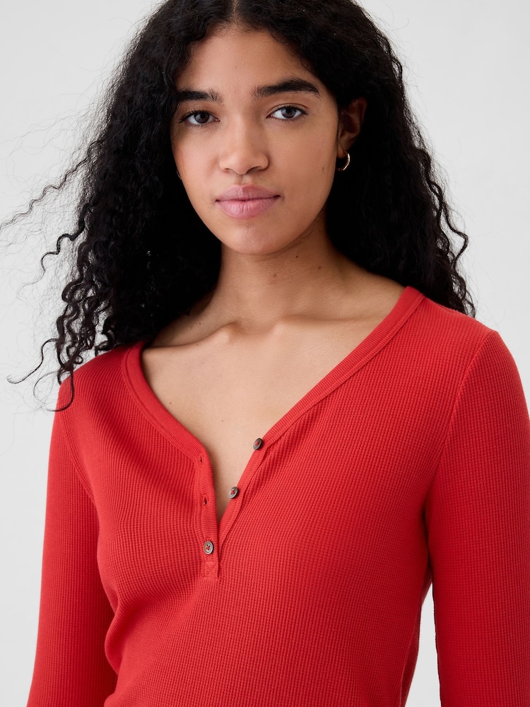 Gap Red Waffle Knit Henley Pyjama Top - Image 1 of 2