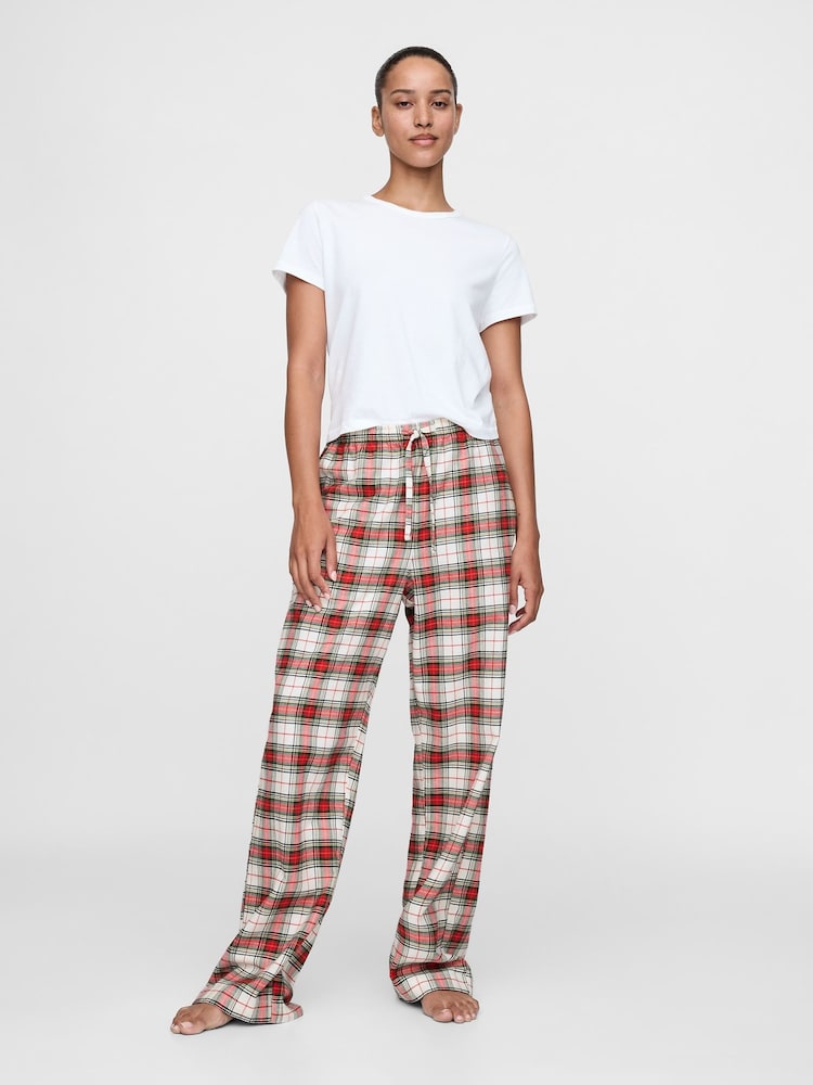 Gap Red Matching Family Christmas 100% Cotton Relaxed Traditional Check Pyjama Bottoms - Image 1 of 5