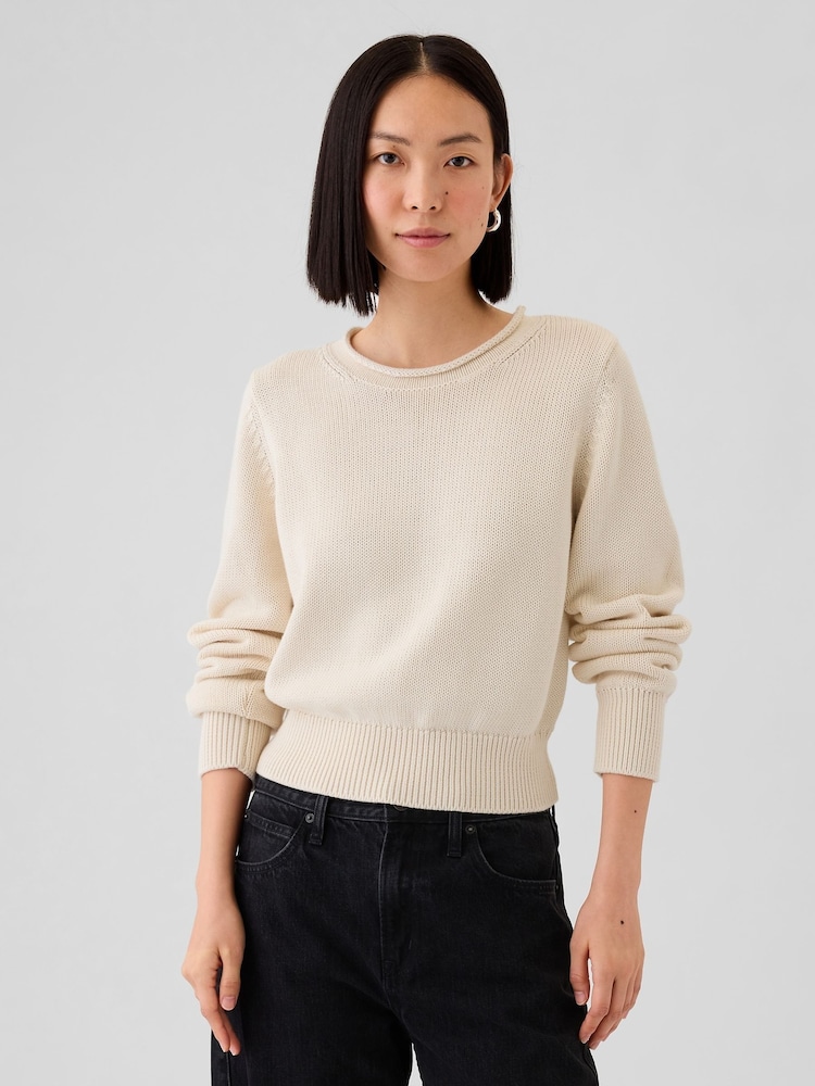Gap Cream Soft Cotton Shrunken Roll Neck Jumper - Image 1 of 5