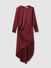 Reiss Burgundy Valli Satin Asymmetric Draped Maxi Dress - Image 2 of 6