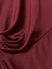 Reiss Burgundy Valli Satin Asymmetric Draped Maxi Dress - Image 6 of 6
