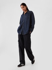 Gap Dark Wash Blue Chambray Denim Oversized Shirt - Image 3 of 5