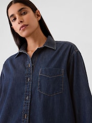 Gap Dark Wash Blue Chambray Denim Oversized Shirt - Image 4 of 5
