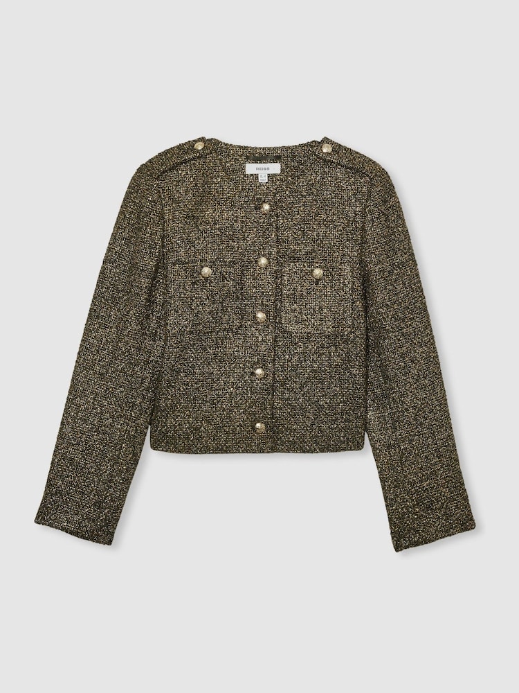 Reiss Gold Wynee Lamé-Tweed Jacket - Image 2 of 8