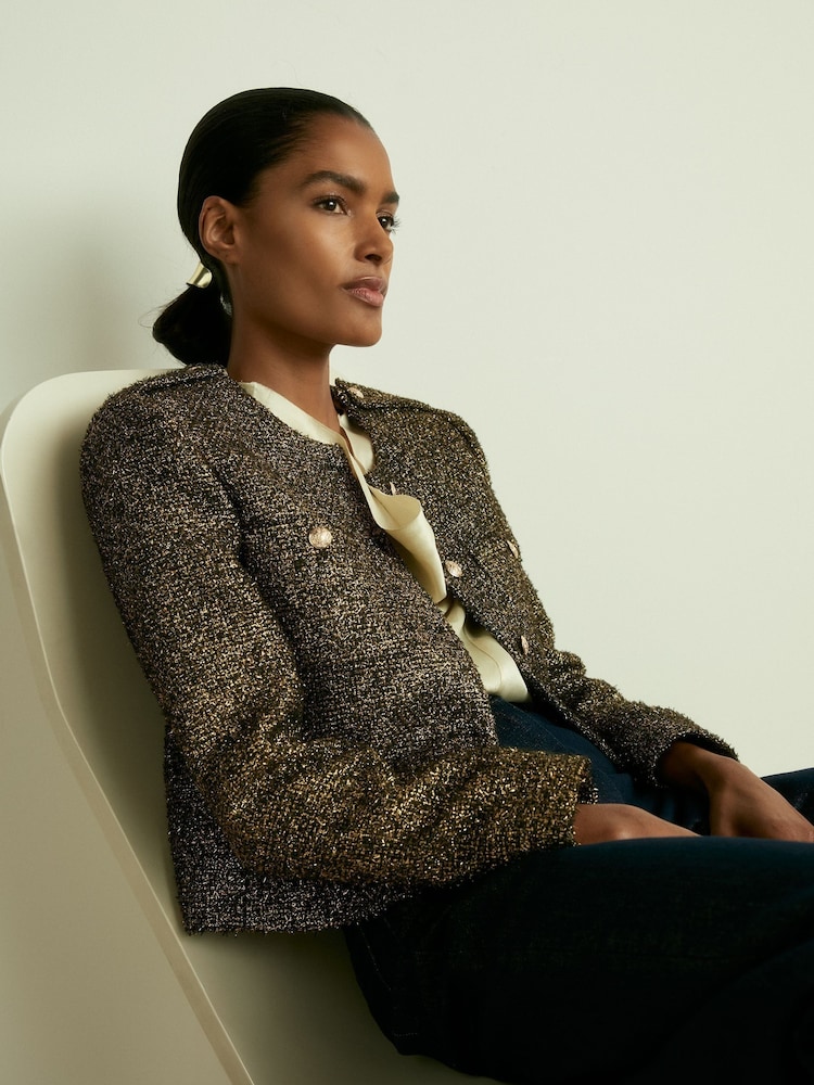 Chaqueta corta de punto con efecto metalizado Wynee de Reiss - Imagen 1 de 9