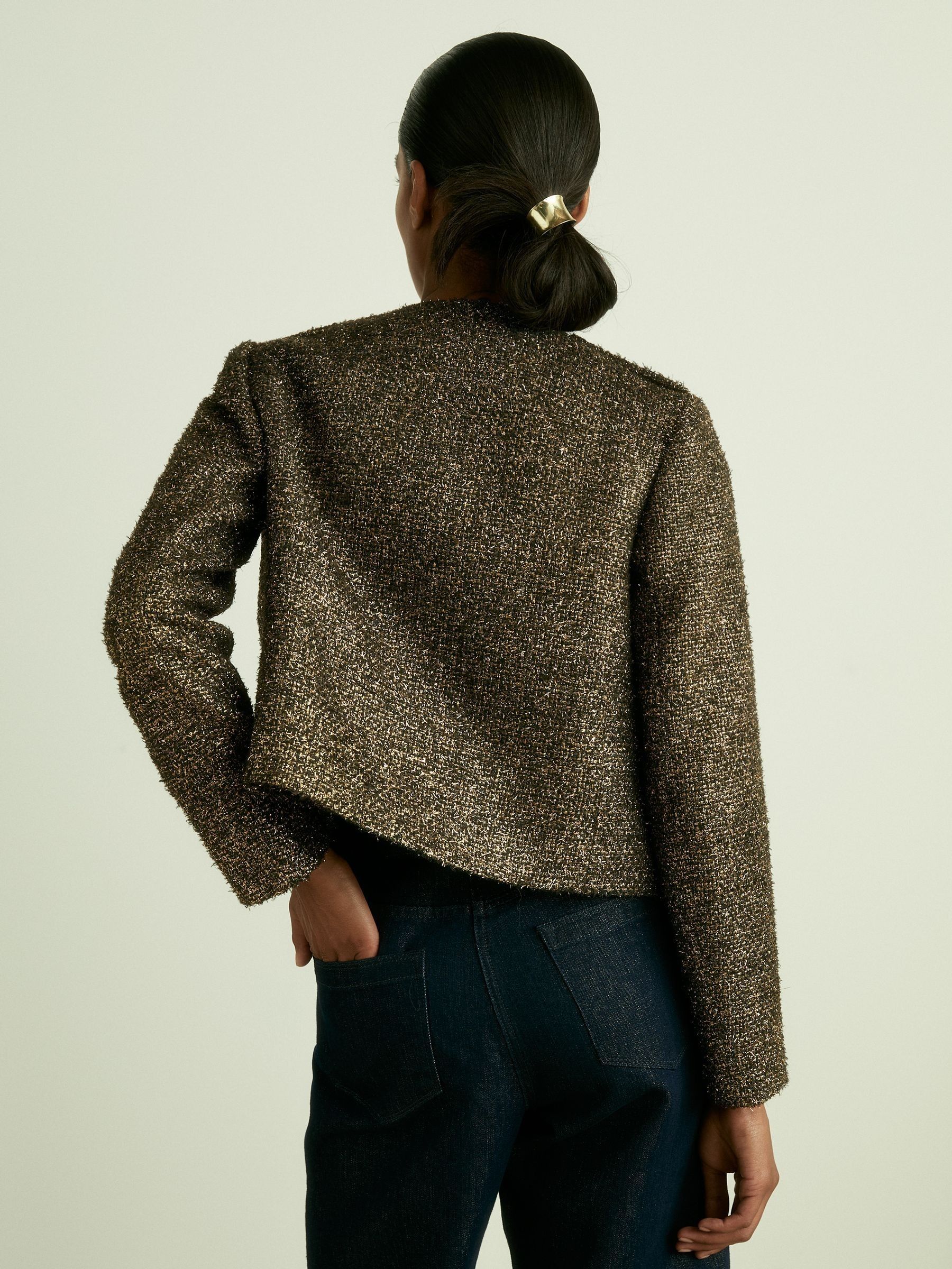 Buy Reiss Gold Wynee Petite Metallic Knit Cropped Jacket