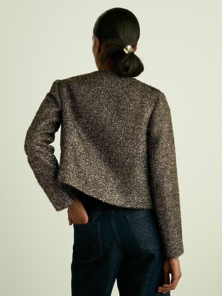 Reiss Wynee Metallic gebreid cropped jasje - Image 7 of 9