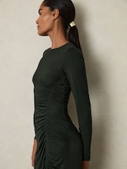Reiss Dark Green Rosie Jersey Ruched Midi Dress - Image 3 of 7