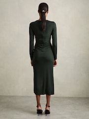 Reiss Dark Green Rosie Jersey Ruched Midi Dress - Image 5 of 7