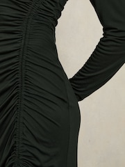 Reiss Dark Green Rosie Jersey Ruched Midi Dress - Image 6 of 7