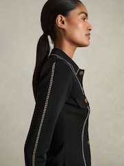 Reiss Black Eden Compact-Knit Topstitched Press-Stud Top - Image 1 of 7