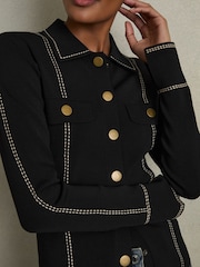 Reiss Black Eden Compact-Knit Topstitched Press-Stud Top - Image 4 of 7