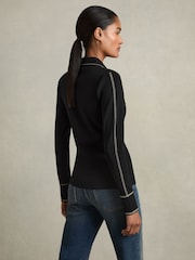 Reiss Black Eden Compact-Knit Topstitched Press-Stud Top - Image 5 of 7
