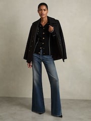 Reiss Black Eden Compact-Knit Topstitched Press-Stud Top - Image 6 of 7
