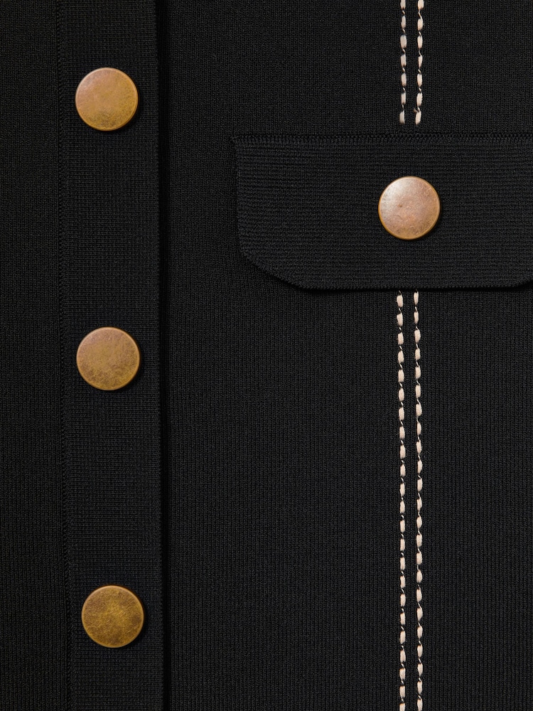Reiss Black Eden Compact-Knit Topstitched Press-Stud Top - Image 7 of 7