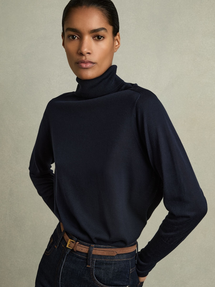 Reiss Navy Wren Roll-Neck Jumper With Cashmere - Image 1 of 6