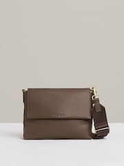 Reiss Taupe Selena Leather Flap Crossbody Bag - Image 1 of 5
