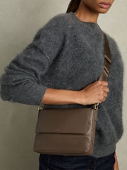 Reiss Taupe Selena Leather Flap Crossbody Bag - Image 2 of 5