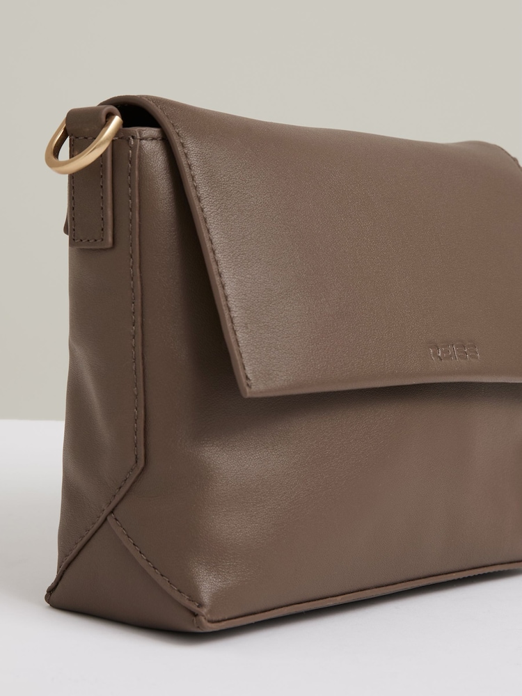 Reiss Taupe Selena Leather Flap Crossbody Bag - Image 5 of 5