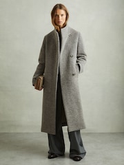 Reiss Grey Dahlia Knitted Funnel-Neck Coat - Image 1 of 6