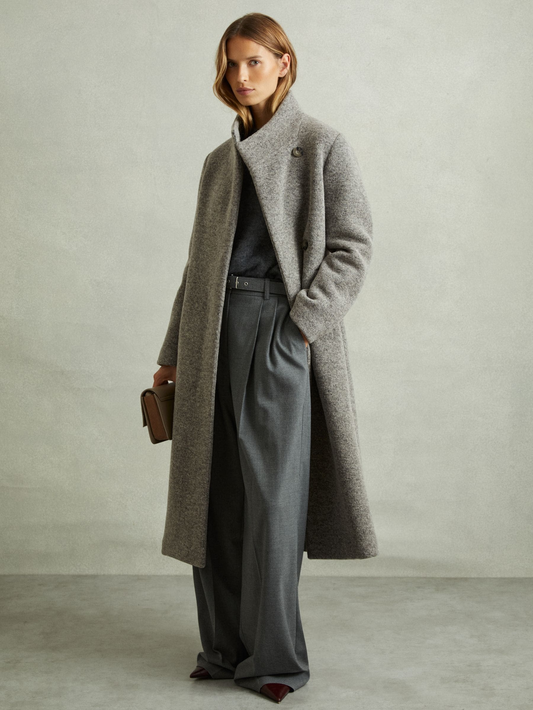 Buy Reiss Grey Dahlia Knitted Funnel-Neck Coat from Next USA