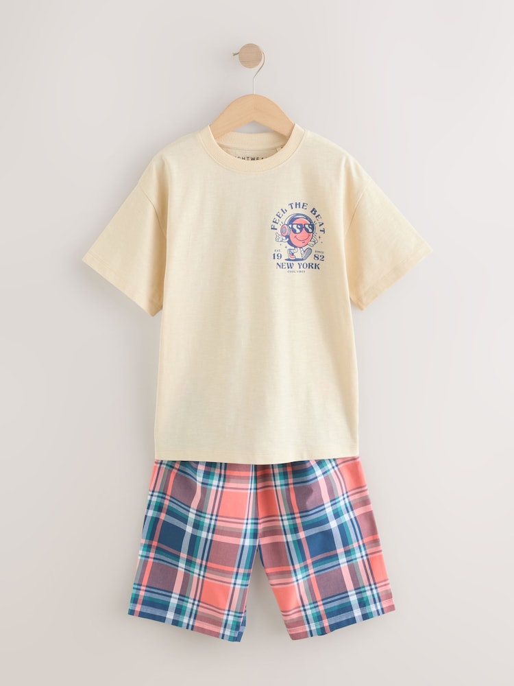 White/Blue Smile/Skate Check Woven Short Pyjamas 2 Pack (4-16yrs) - Image 2 of 6