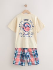White/Blue Smile/Skate Check Woven Short Pyjamas 2 Pack (4-16yrs) - Image 3 of 6