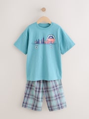 White/Blue Smile/Skate Check Woven Short Pyjamas 2 Pack (4-16yrs) - Image 4 of 6