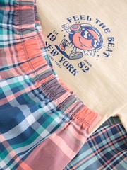 White/Blue Smile/Skate Check Woven Short Pyjamas 2 Pack (4-16yrs) - Image 5 of 6