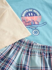 White/Blue Smile/Skate Check Woven Short Pyjamas 2 Pack (4-16yrs) - Image 6 of 6
