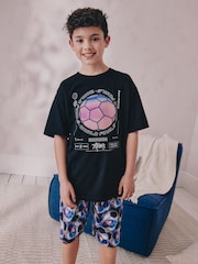 Black Football Single 100% Cotton Short Pyjamas (5-16yrs) - Image 1 of 8