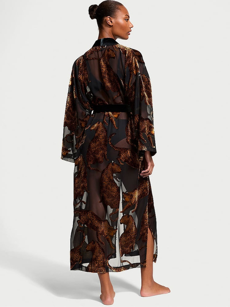 Victoria's Secret Black Leopard Burnout Long Robe - Image 2 of 3