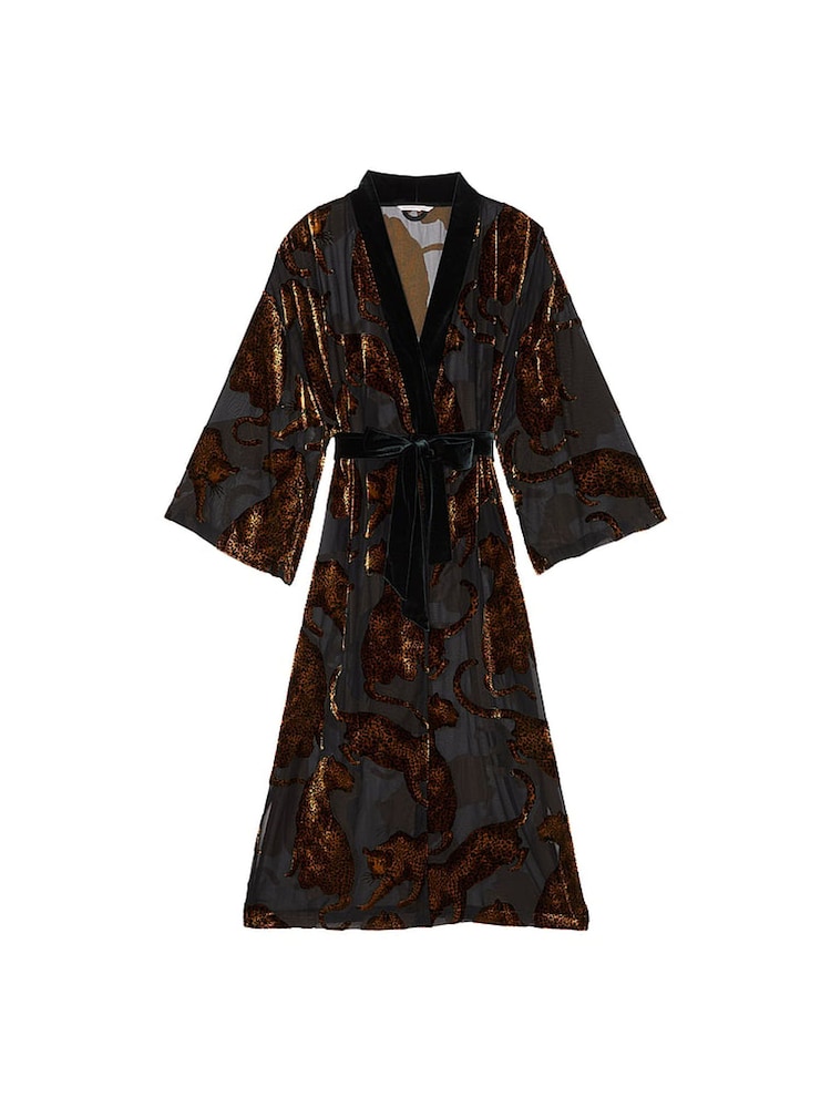 Victoria's Secret Black Leopard Burnout Long Robe - Image 3 of 3