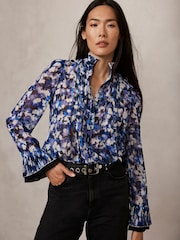 Mint Velvet Blue Abstract Print Blouse - Image 1 of 4